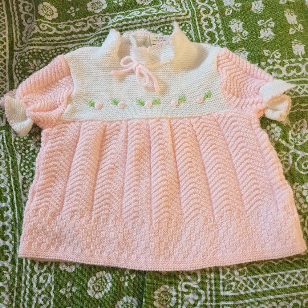 Vintage handknitted pink cottage core dress